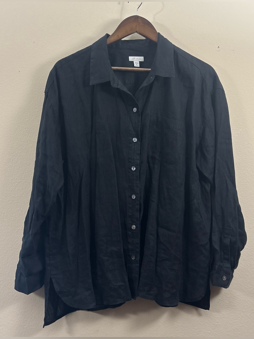 J. Jill Black Linen Button Down Shirt women’s XL minimalist coastal grandma